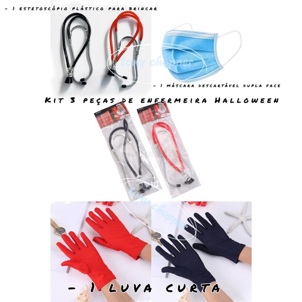 Kit 1/3 peças para Fantasia de Enfermeira Médico Doutor Halloween Acessórios adulto e criança