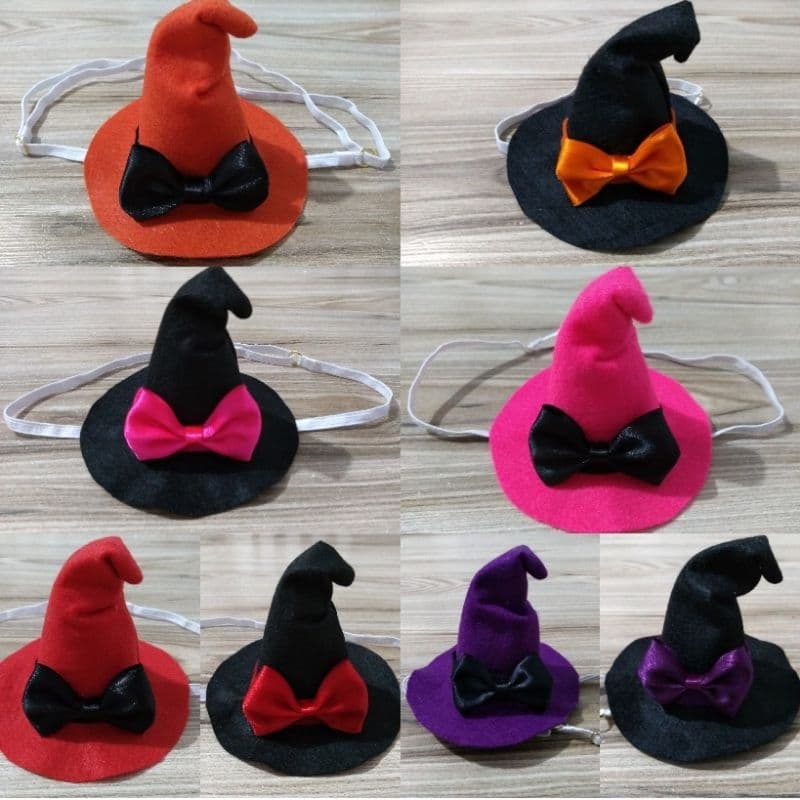 Chapéu de Bruxa Pet de Feltro tamanho único 1unidade no elástico com regulagem cachorro gato banho e tosa