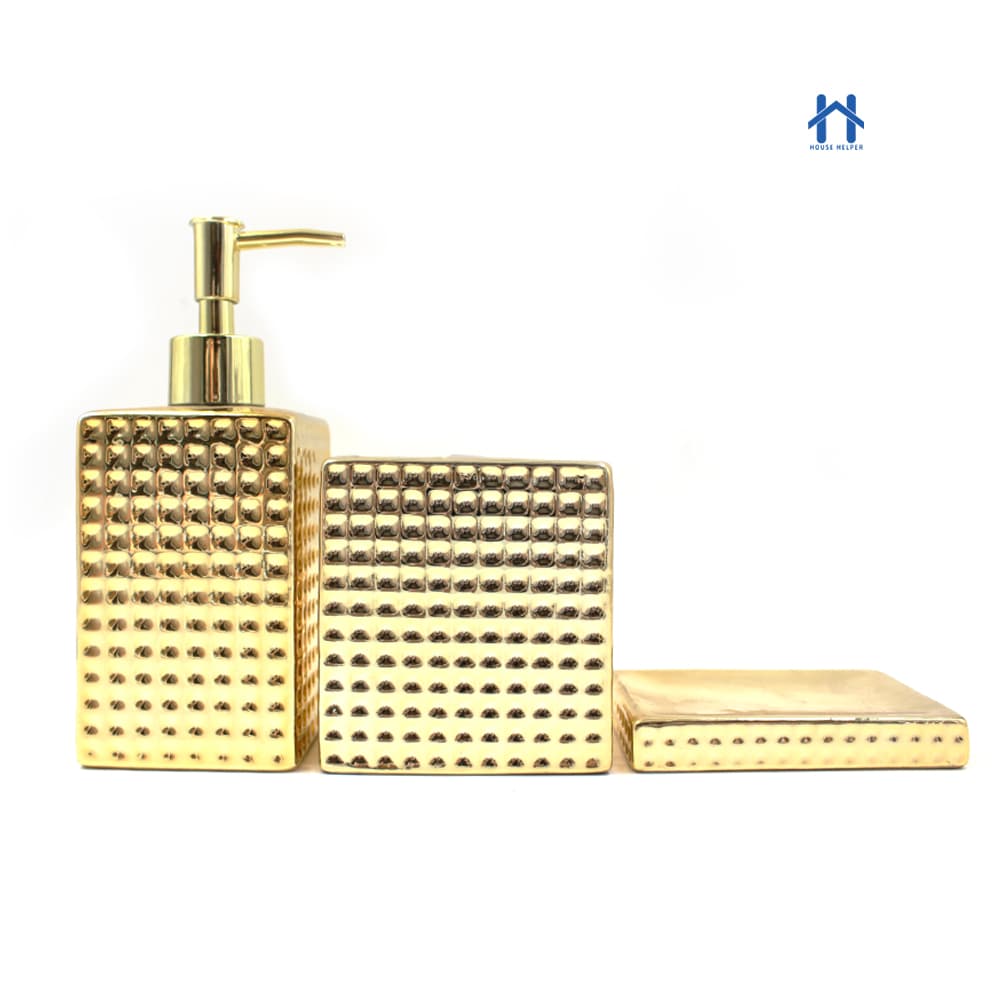 Kit Para Banheiro Cerâmica 3 Peças Porta Sabonete Líquido /Saboneteira/Porta Escova - 395C