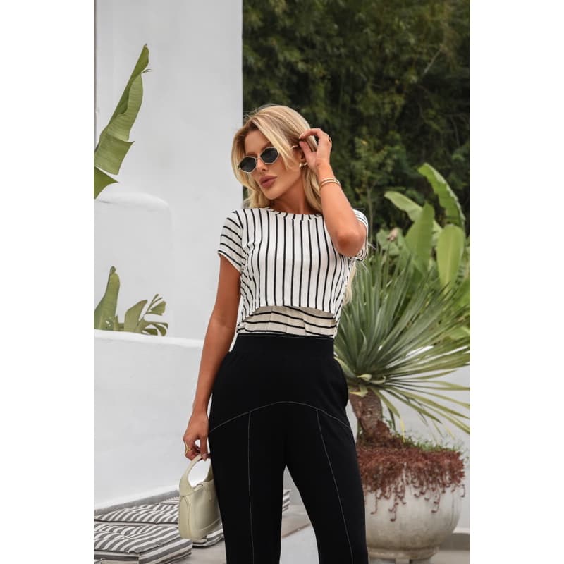 Blusa Amamentação Listrada conforto total tecido que estica