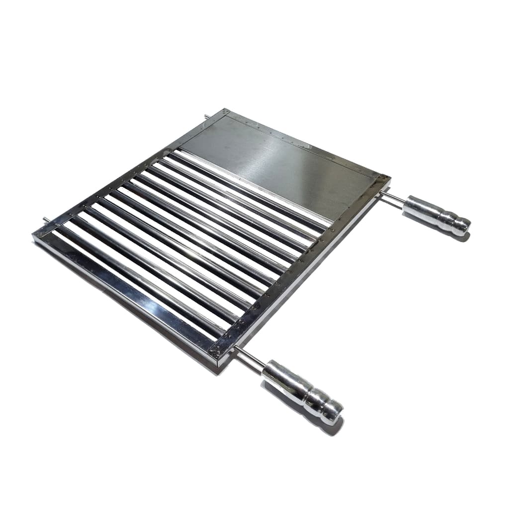 Grelha Parrila Inox Uruguaia Com Chapa Auxiliar Para Churrasco Lanches