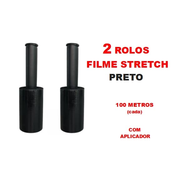 2 Rolos Filme Stretch PRETO C/ Cabo Adaptador (10cm) 100 Metros (cada)