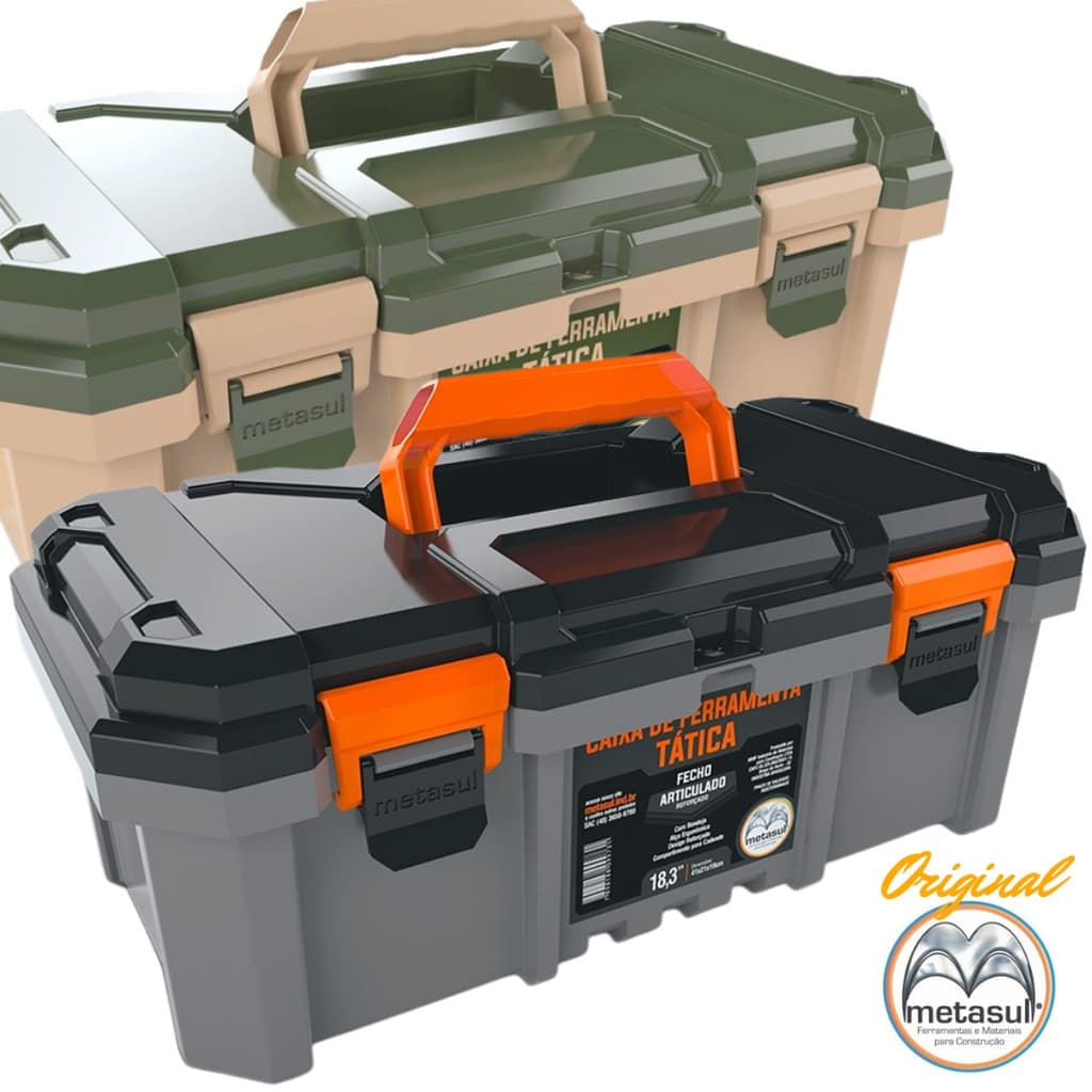 Caixa De Ferramenta Maleta Grande Reforçada Tática 18.3" P/ Mecânico Encanador Marceneiro Pedreiro Metasul Original