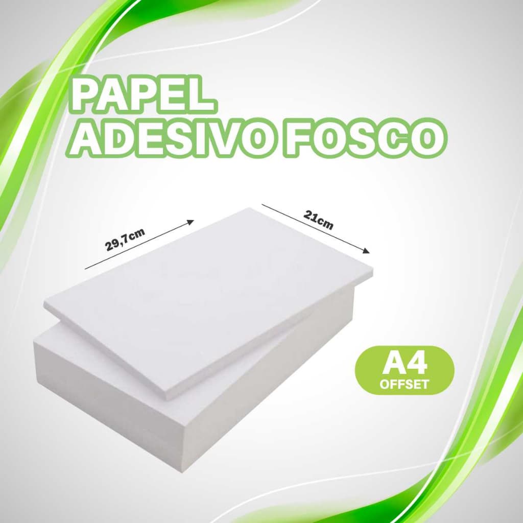 Papel Adesivo Fosco Tamanho A4 173g Branco Fosco 50 a 100 Folhas