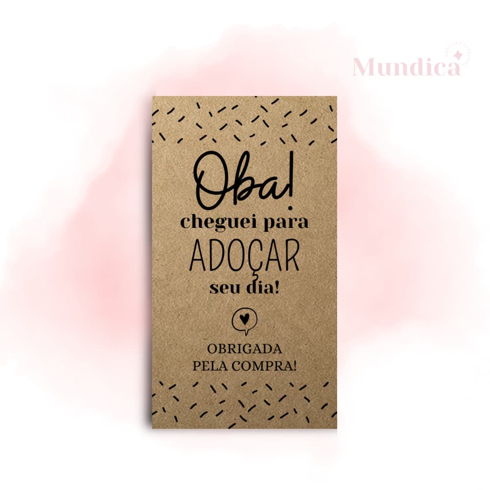 Cartão Para Confeitaria Doce Agradecimento 5X9cm Kraft