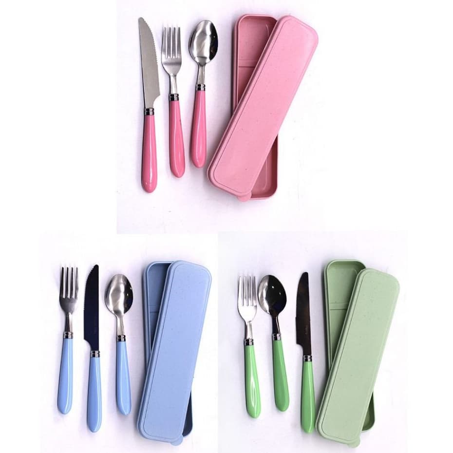 Jogo Talher Colher 3pc Inox Estojo Garfo Faca Marmita Viagem