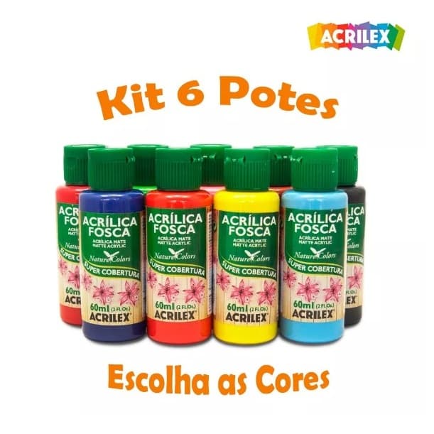 Tinta Acrílica Fosca 60ml Acrilex - Kit 6 Potes - Escolha as Cores No Chat