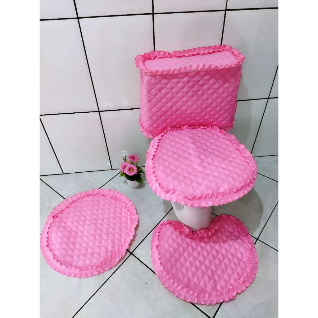Kit banheiro promoção cores lisas tapete redondo 3 ou 4 peças capa caixa acoplada tecido metalassê