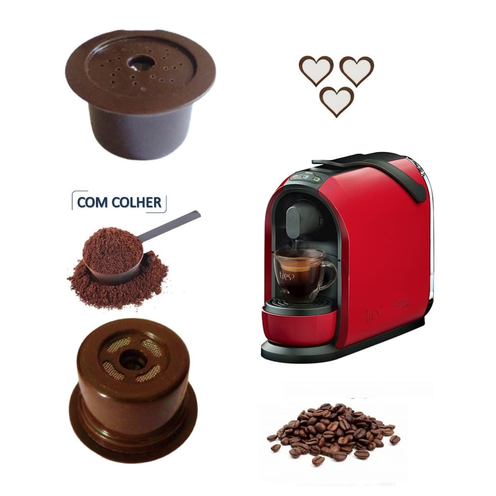 2 Cápsula Três Corações Recarregáveis Reutilizáveis Com Colher Máquina Mimo