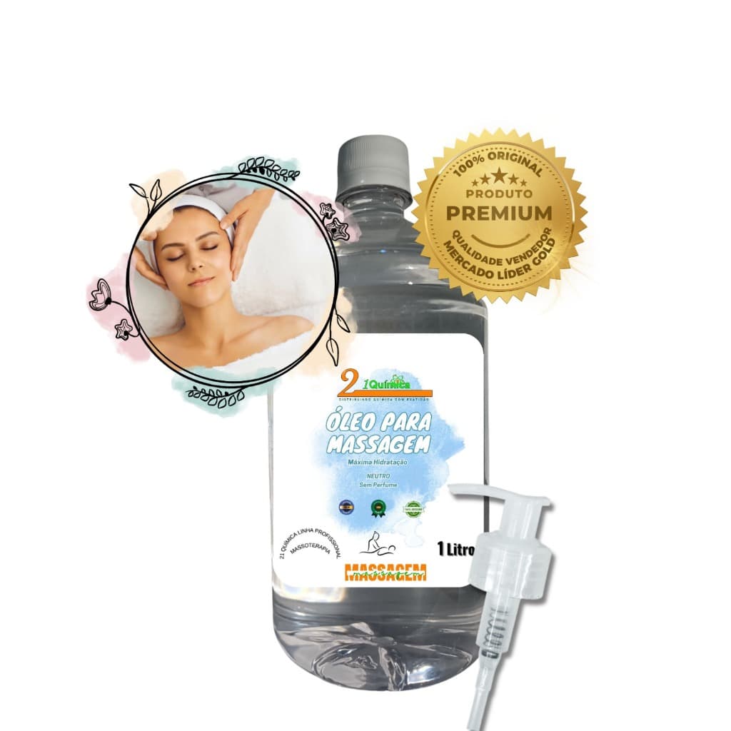 Óleo De Massagem Corporal Neutro 21 Química  Tipo de Embalagem Pote  - 1 Litro + Válvula Pump e Laudo