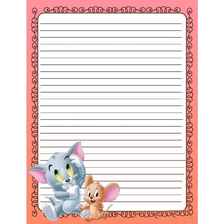 bloco de 50 folhas do Tom e Jerry,folha pautadas, folhas para fichário tamanho A4, papel de carta, refil de folhas