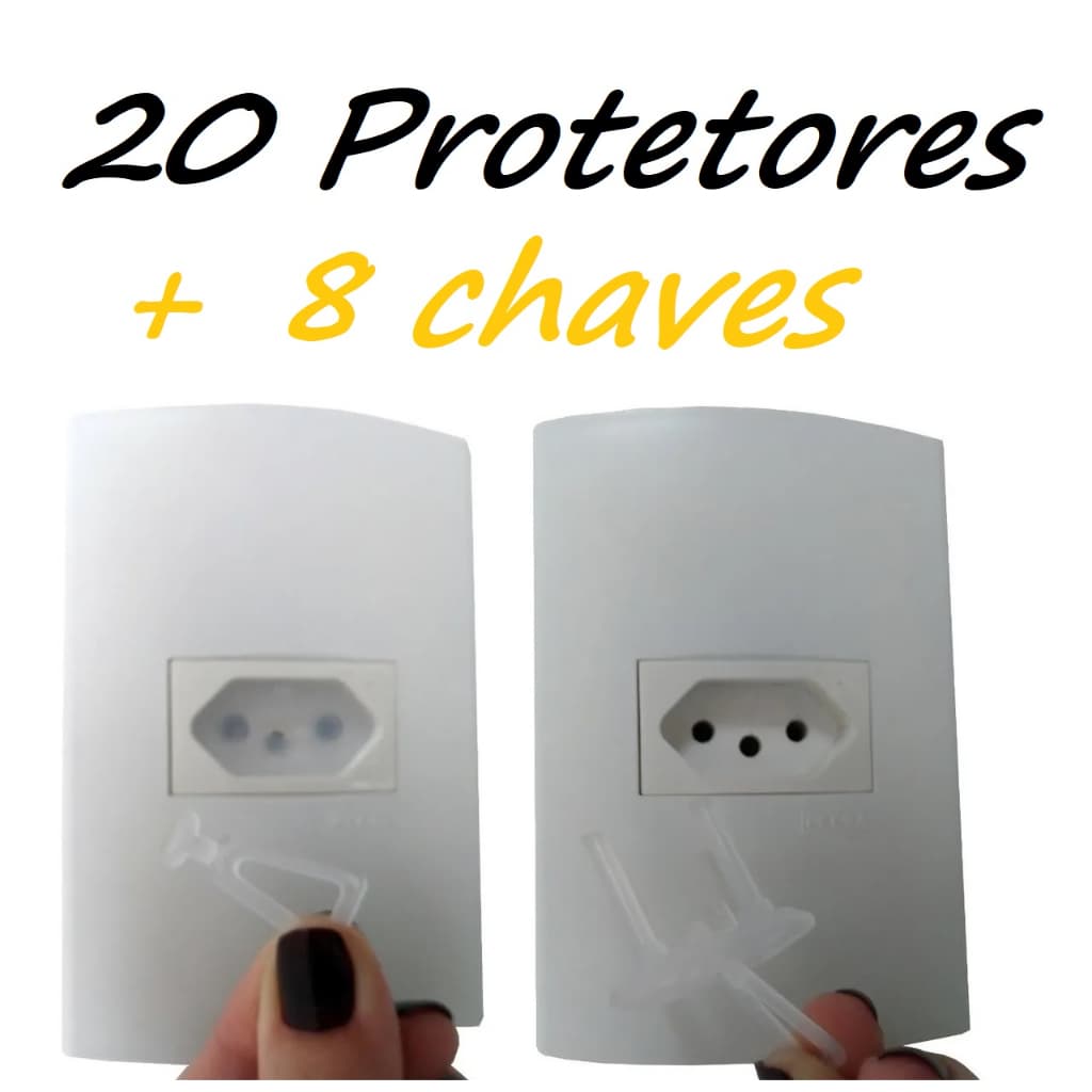 20 Protetores de Tomada 8 Chaves Transparente Segurança Bebê