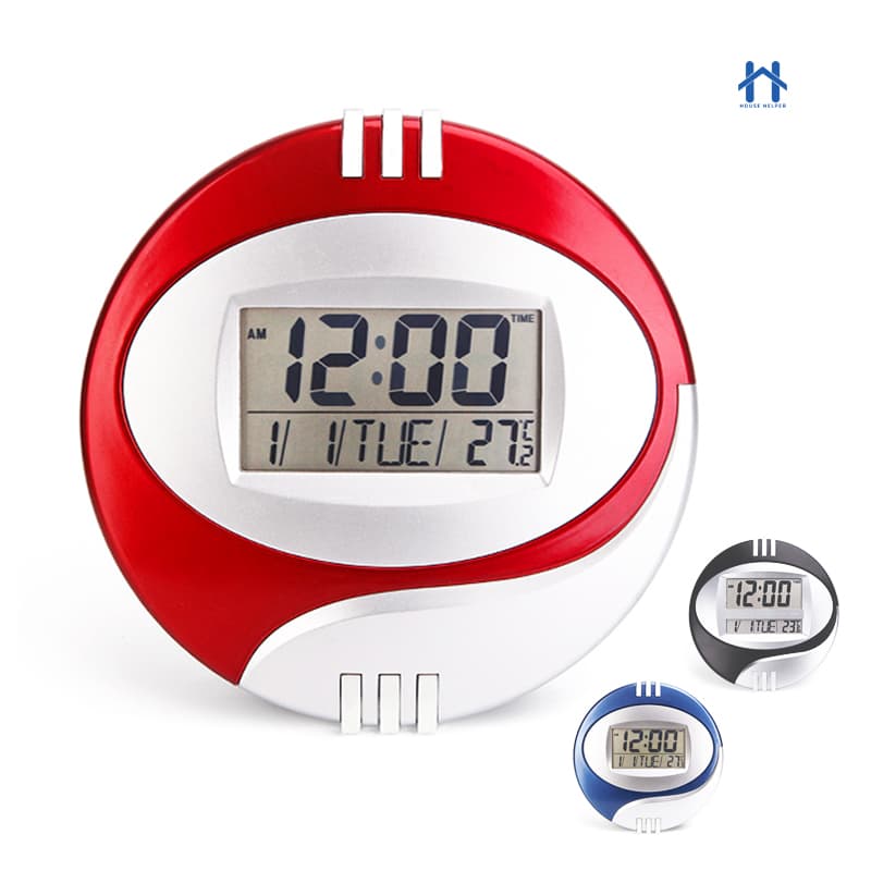 Relógio Digital Lcd para Mesa ou Parede Redondo Medio e Grande com Alarme Data Temperatura