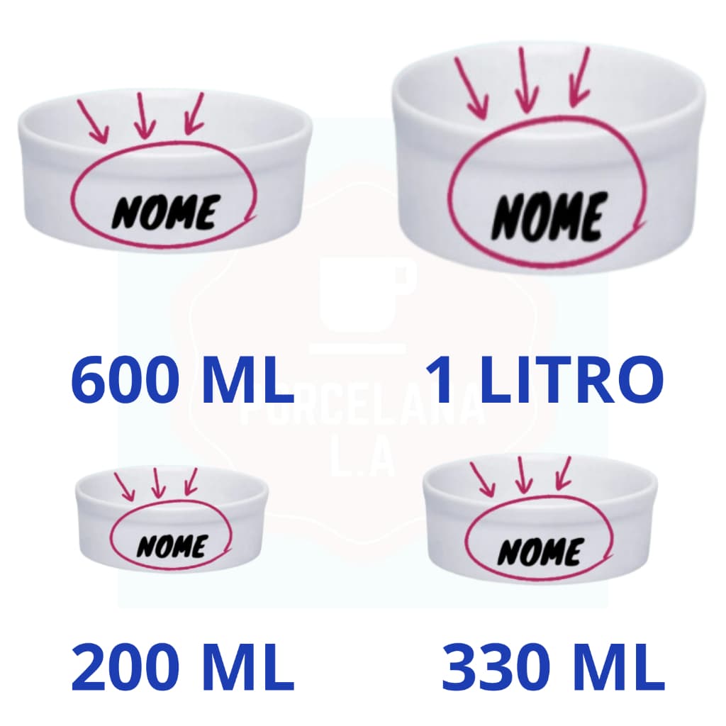 Pote Comedouro Bebedouro personalizado 200 ML 330 ML 600 ML e 1 LITRO