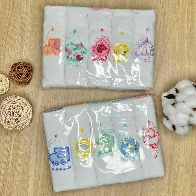 Fralda de Pano Bebê Bordada Kit com 5 Unidades 100% algodão 70 cm x 70 cm Menino ou Menina