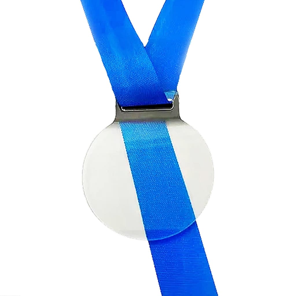 Kit  Medalhas Redondas 5cm Acrílico Cristal 2mm Fita Azul