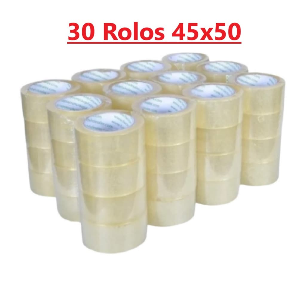 30 Rolos de fita Adesiva 45mmx50Metros Transparente Cola Forte