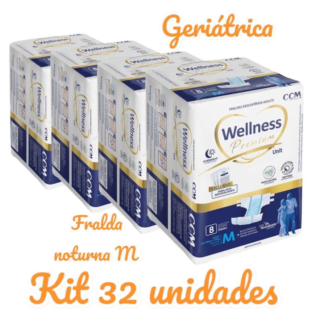 Fralda Geriátrica noturna Wellness Premium KIT COM 4 PACOTES TOQUE DE ALGODÃO
