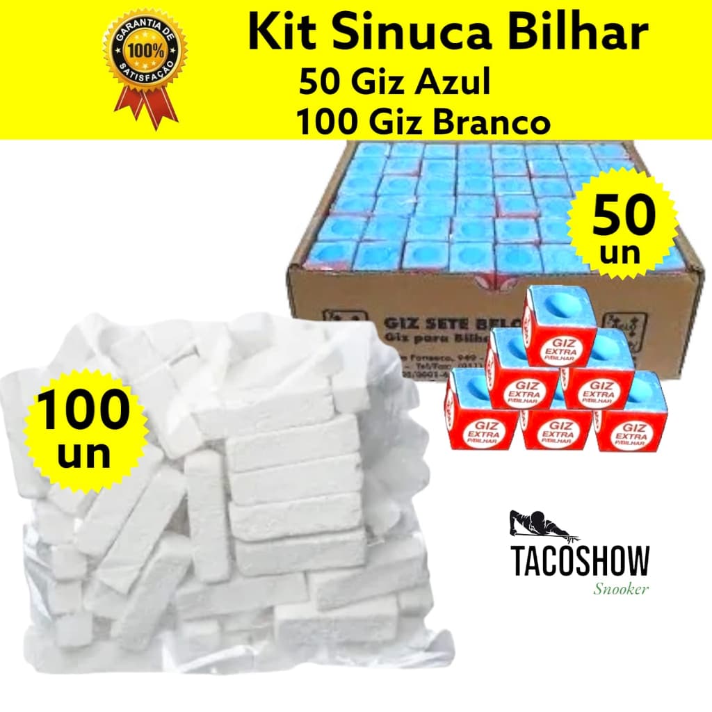 50 Giz Azul 100 Giz Branco Para Taco Bilhar Sinuca Snooker Comum Bar Kit 7 Belo
