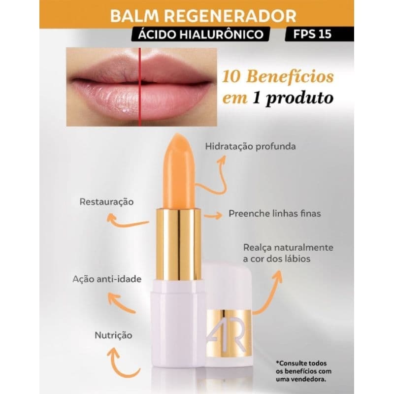 Balm Labial Ultra Regenerador Ácido Hialurônico FPS 15 AR Maquiagem Abelha Rainha 3,5g