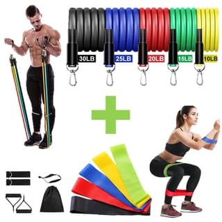 Kit Elásticos Extensores + 5 Mini Bands Fortes Treino Funcional em Casa e Academia Resistência