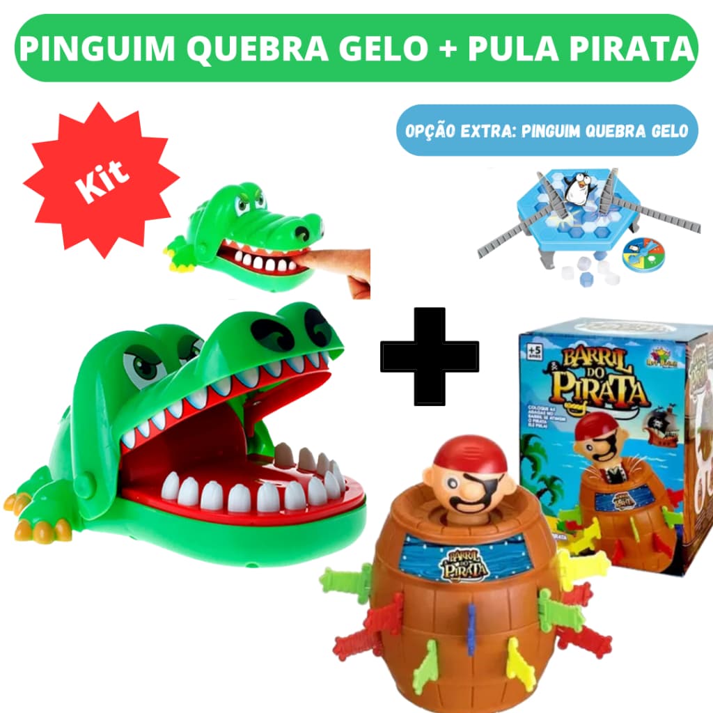 Kit Pula Pirata + Jacaré Morde Dedo Crocodilo Dentista Barril Jogo Brinquedo infantil