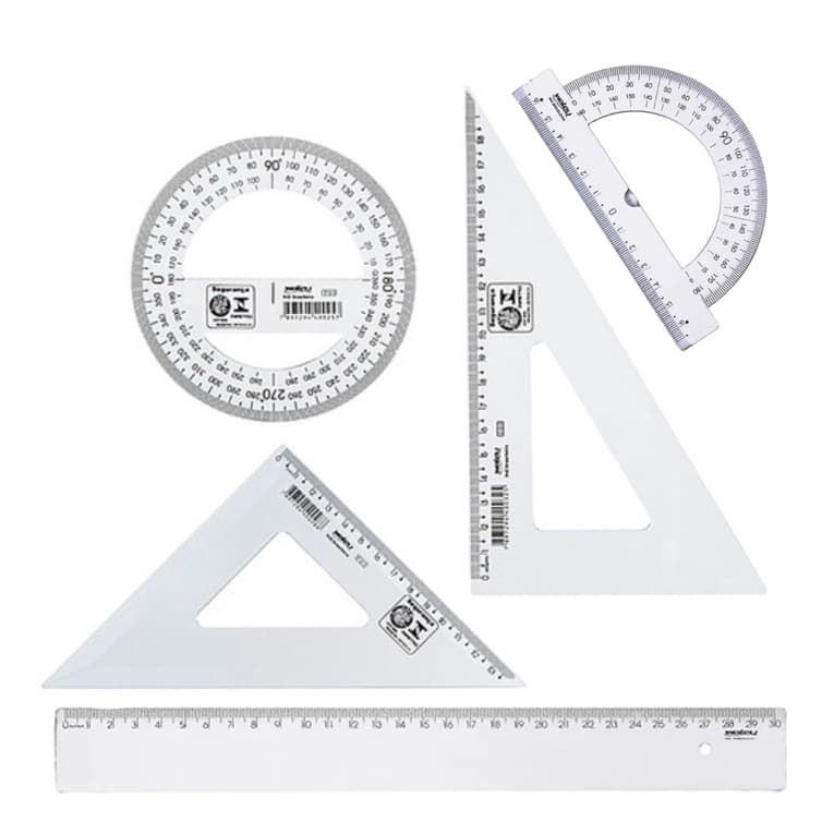 Kit 5 Réguas Escolar Transferidor Esquadro Geométrico - Waleu