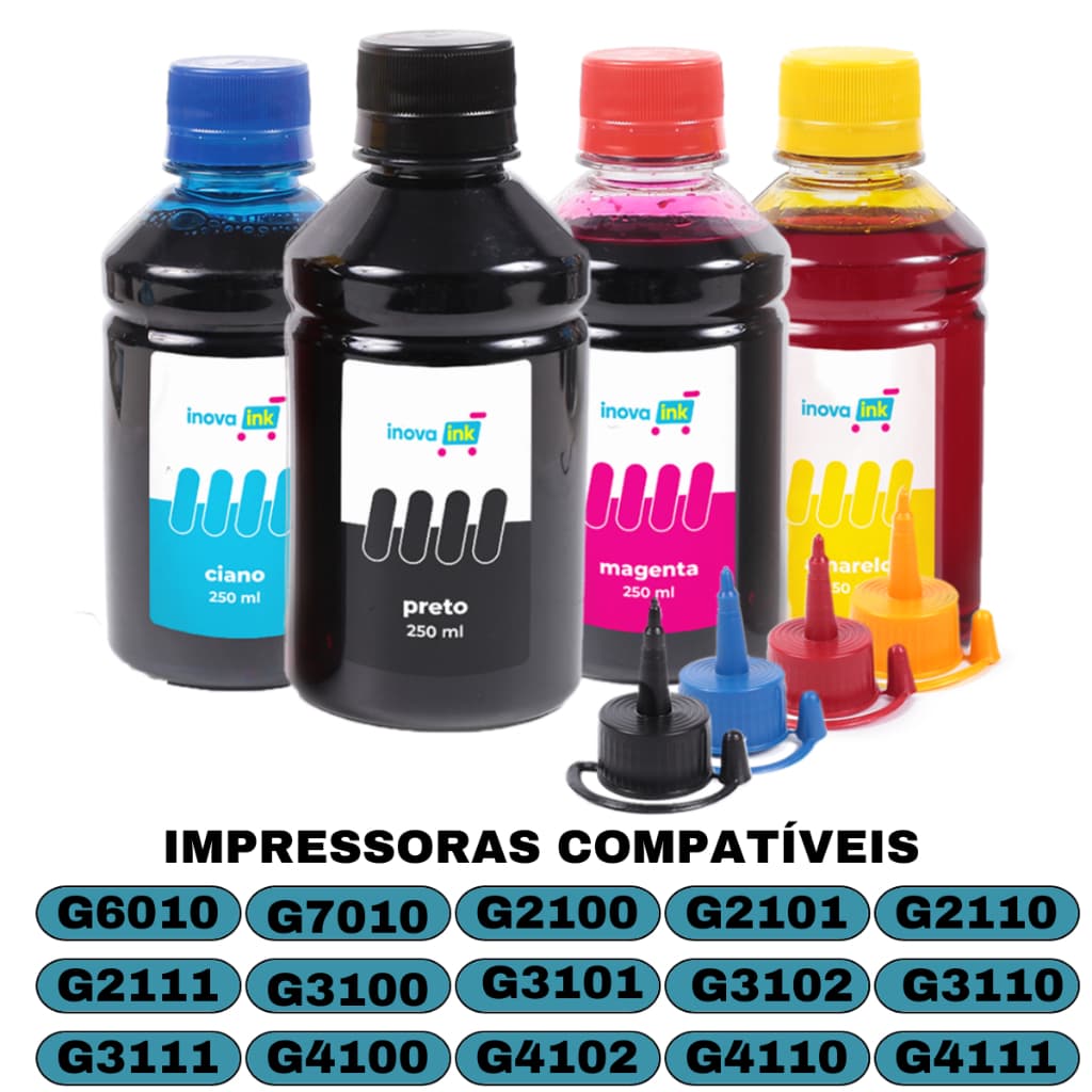 Kit 4 Tintas Compatível Canon Pixma G3110 G3111 G2160 G3160 G3102 G4110 G7010 G4111 G2160 250ml Inova Ink