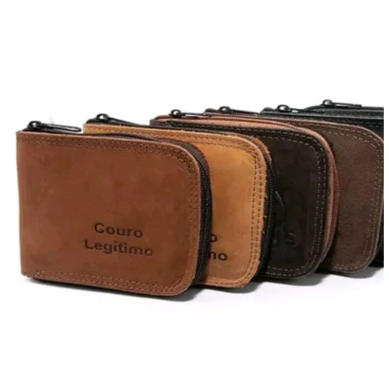 Carteira de couro fechamento zíper com porta moedas ideal para presente cores variadas City Man