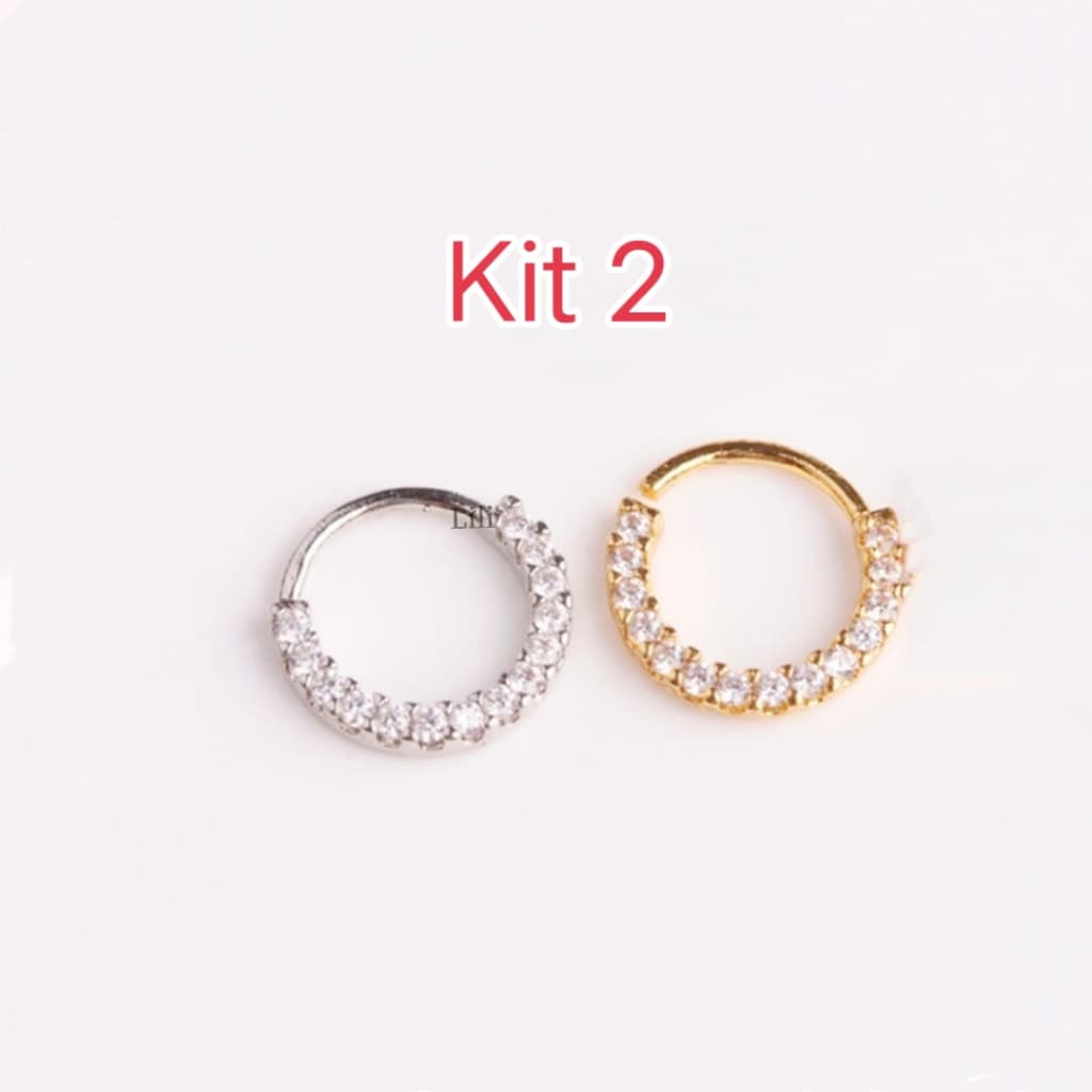 Kit 2 Piercing de Argolas Cravejadas Com Zircônia Prata E Dourada.
