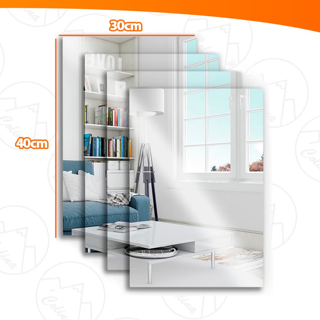 Kit 1 a 4 Espelhos Placa 30x40cm Com Adesivo Auto Colante Acrílico