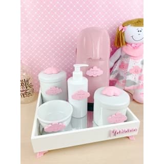 Kit Higiene Bebê Porcelana Temas Rosa Nome Personalizado Garrafa 500ml Rosa