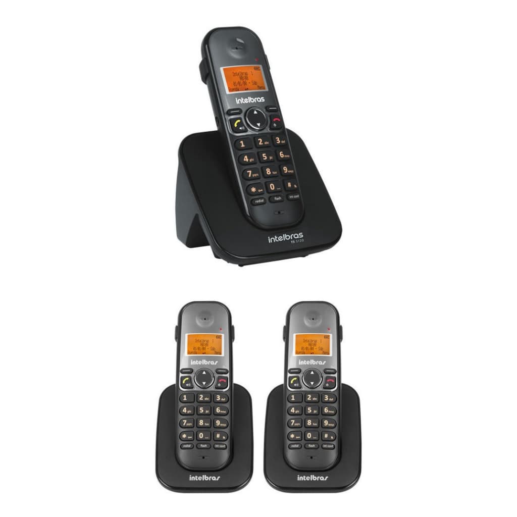 Telefone Sem Fio Preto Intelbras Viva Voz e Identificador de Chamadas Bina e 2 Ramais