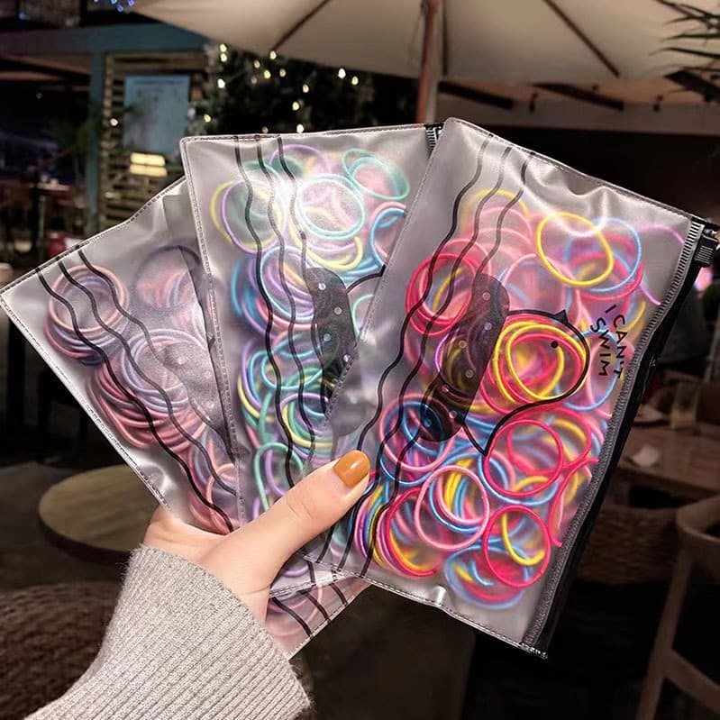 100 Peças Bolsa Elástico De Cabelo Feminino Multicolorido Pode Ser Reutilizado