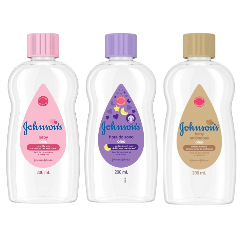 Óleo Johnson's Baby Puro, Hora do sono ou Amêndoas 200ml cada