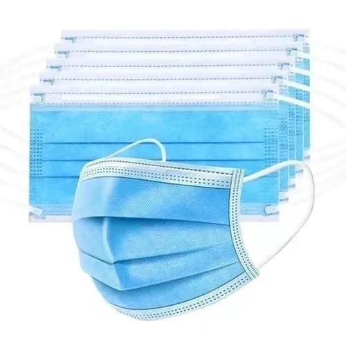 Kit Máscara Descartável Azul Tripla Adulto com 50 Unidades