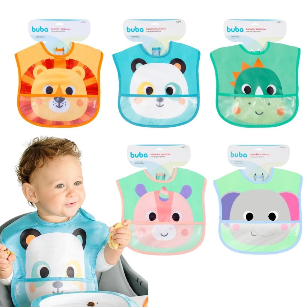 Babador Impermeável Buba com Bolso Pega Migalhas Introdução Alimentar Babador Bebê