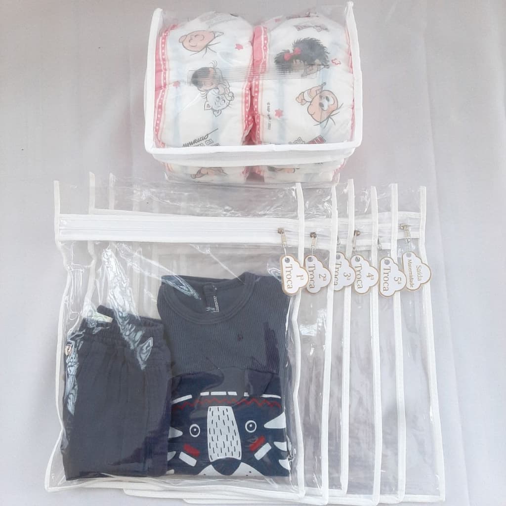 Kit 6 Saquinhos Organizador Mala Maternidade Bebe Gestante TAG + 1 Necessaire Porta Fraldas Remédio.