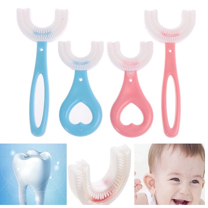 Escova Dente Infantil Bebê Macia Silicone 360º Formato Em U