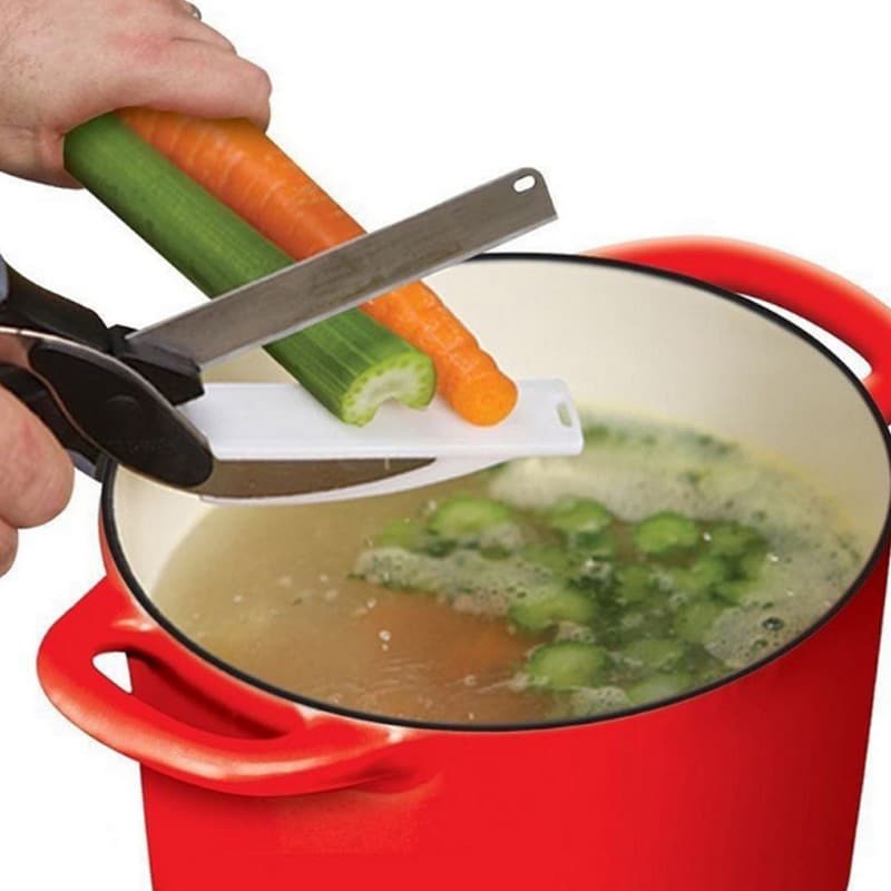 Tesoura Com Faca E Tabua Multifunção Aço Inox Clever Cutter