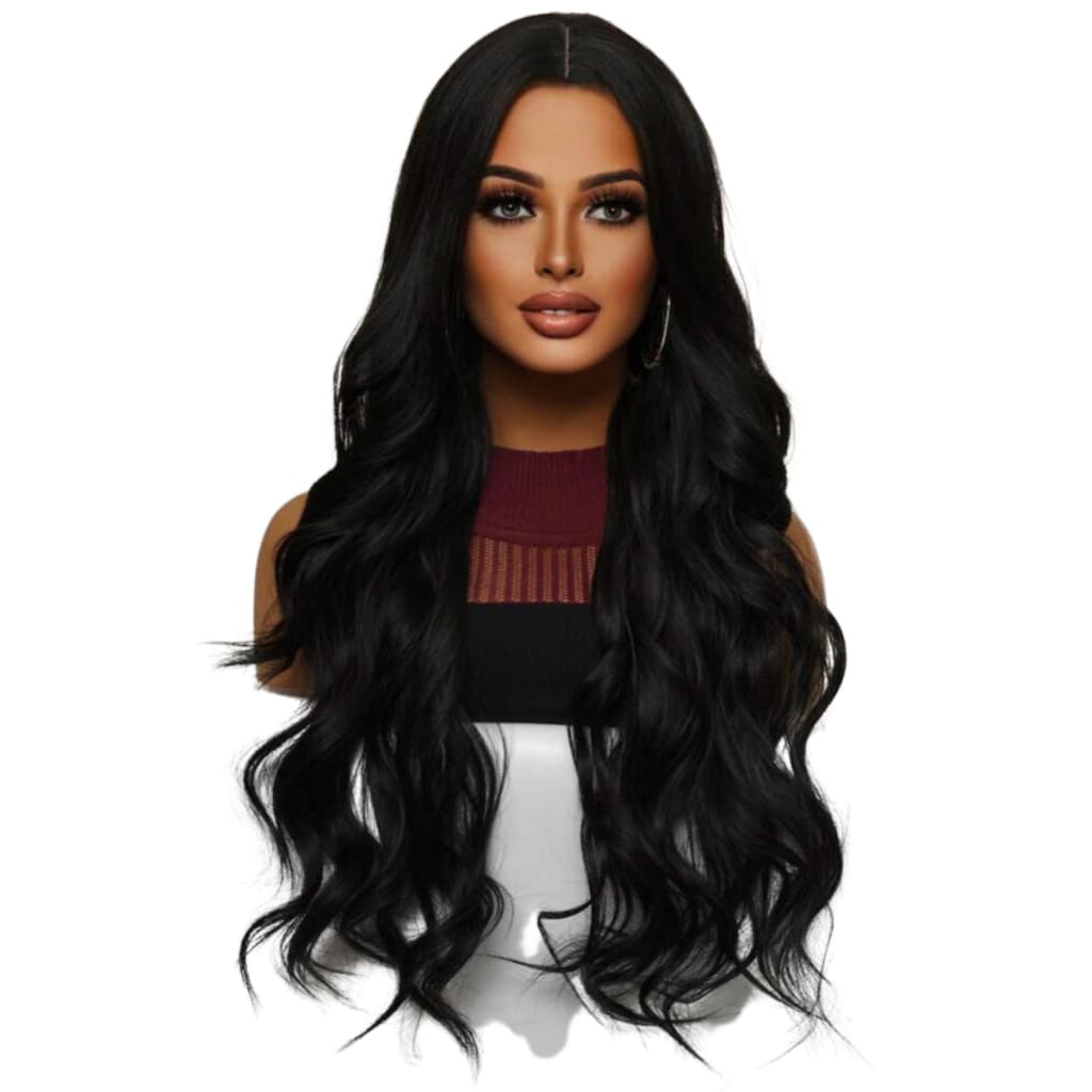 Peruca Bio Orgânica Pode Pranchar Ondulada Sem Franja Preta