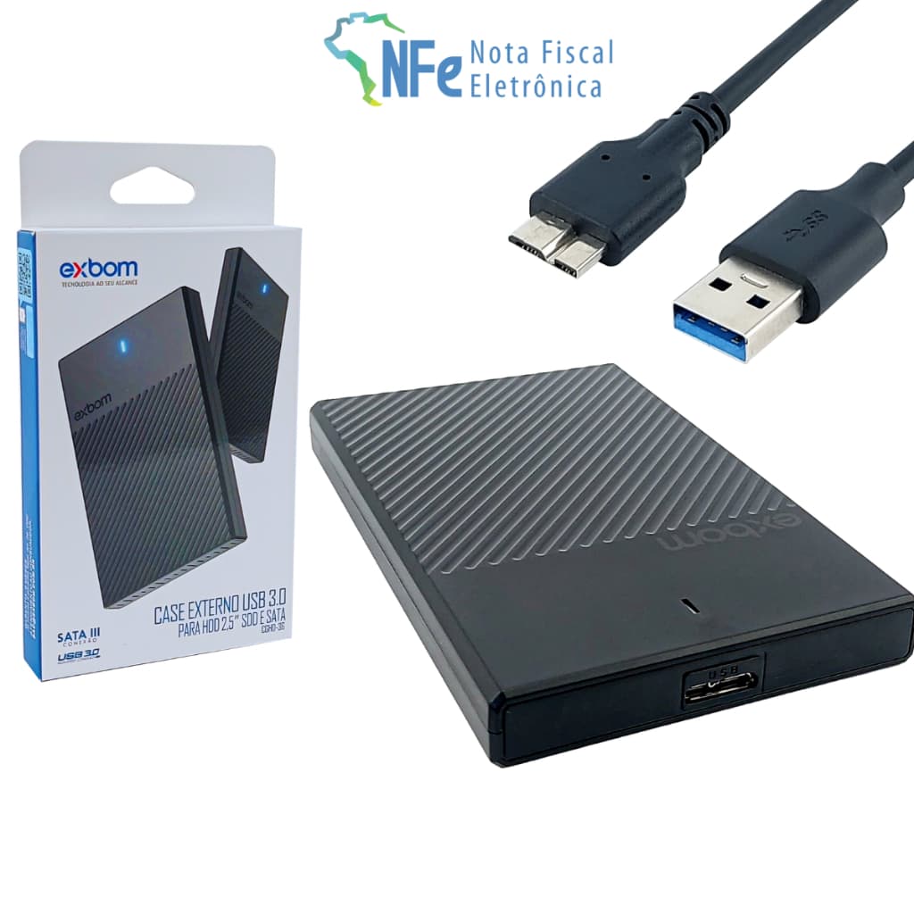 Case USB 3.0 para HD de Notebook ou SSD SATA de 2.5 Polegadas Externo LED - PC Notebook PS2 PS3 PS4