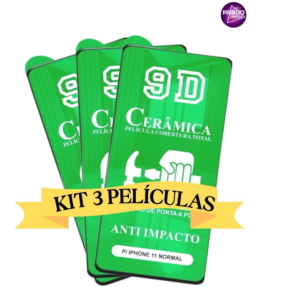 KIT 3 Películas IPhone Cerâmica Frontal Flexível 3D/9D Para Todos Modelos de IPhone