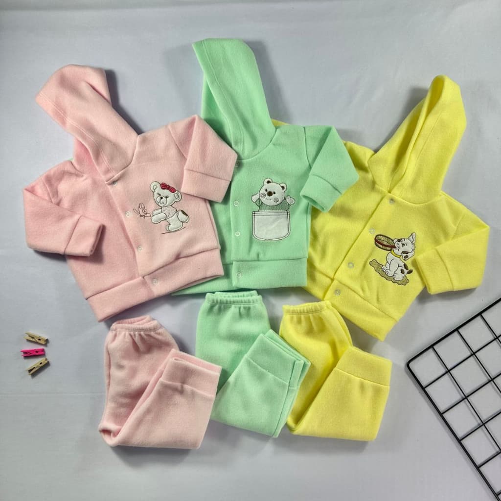 Conjunto De Bebe Com Capuz Soft Blusa + Mijão Estampado Inverno Roupa de Frio Infantil