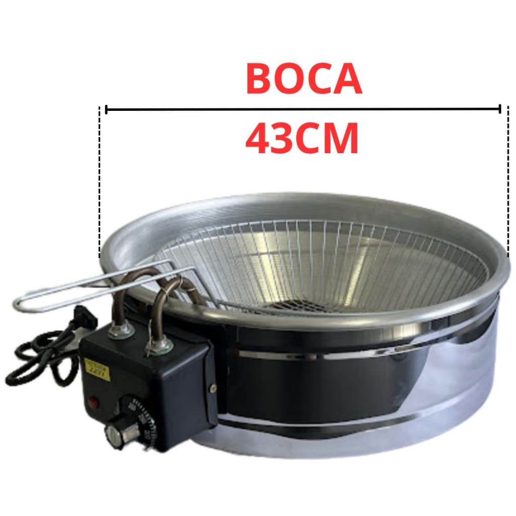 Fritadeira elétrica tacho de 8 a 10L boca 43cm base em aço inoxidável 110 ou 220V com termostato