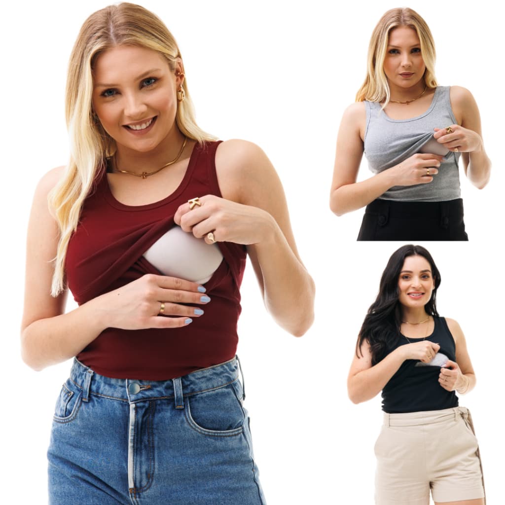 Kit Com 3 Blusa Para Amamentação Regata