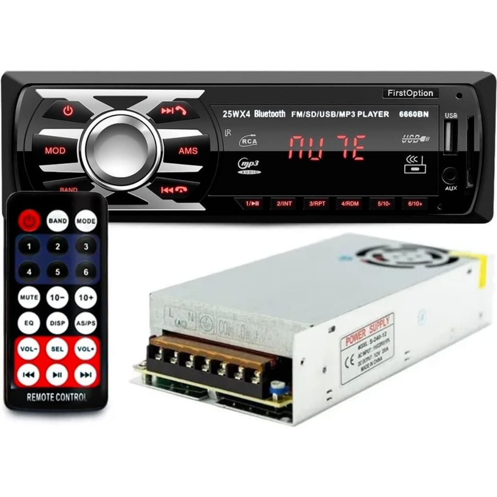 Radio Usb P/ Caixa Ativa Mp3 Aux Bluetooth + Fonte 12v 20a