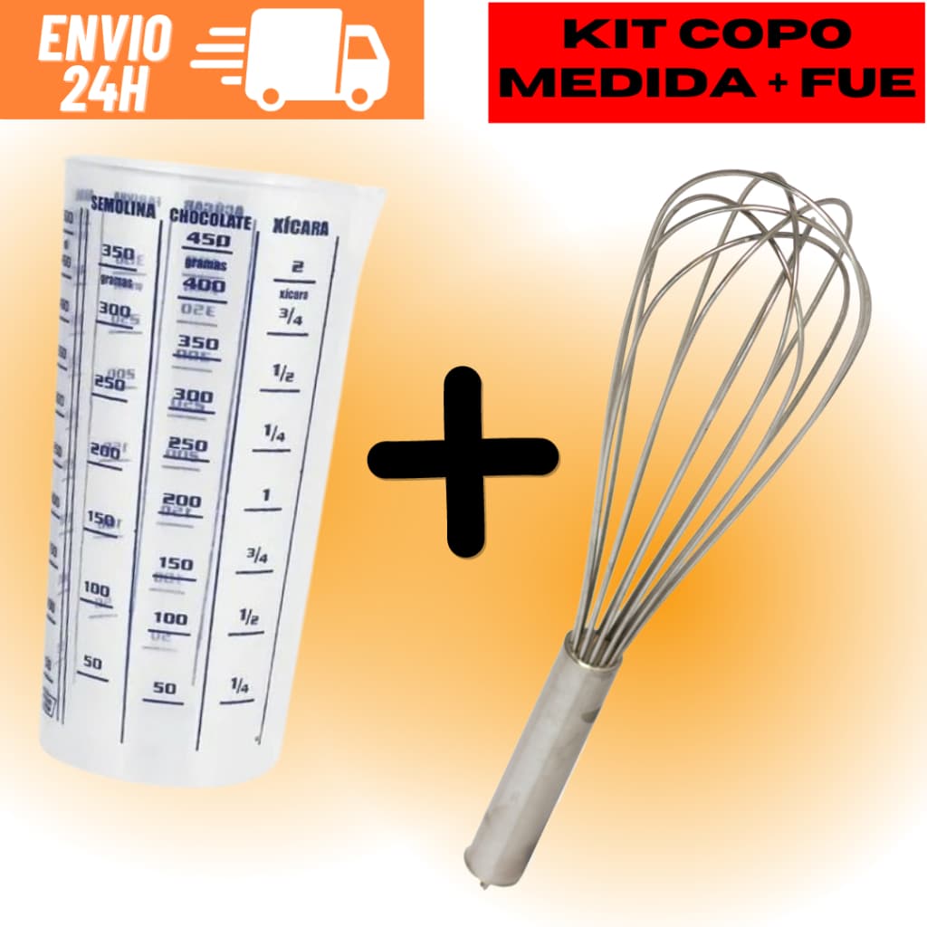 Kit 1 Copo Medidor Graduado Dosador De Medidas 500 Ml Com Bico + 1 Batedor Fouet Profissional De Ovos E Massas Com Cabo Reforçado Para Receitas Culinárias De Bolo Pudim