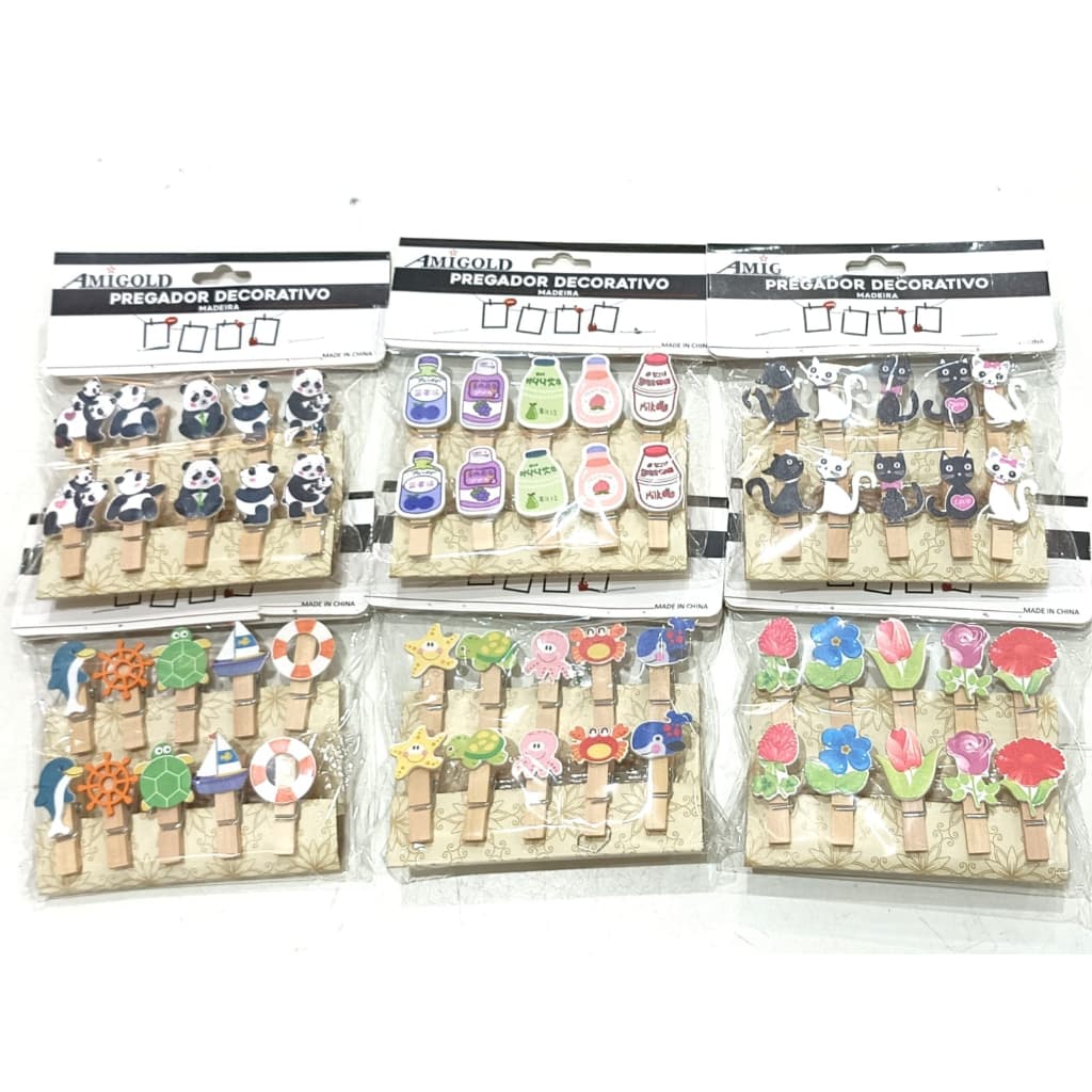 Mini prendedor de madeira decorado 3,5cm com 10 unidades