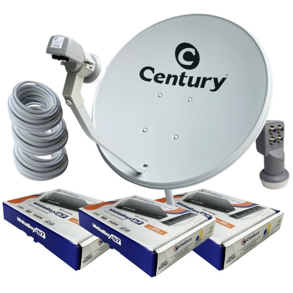 Kit Nova Antena Parabólica Digital Banda Ku Com Midiabox B7 Century